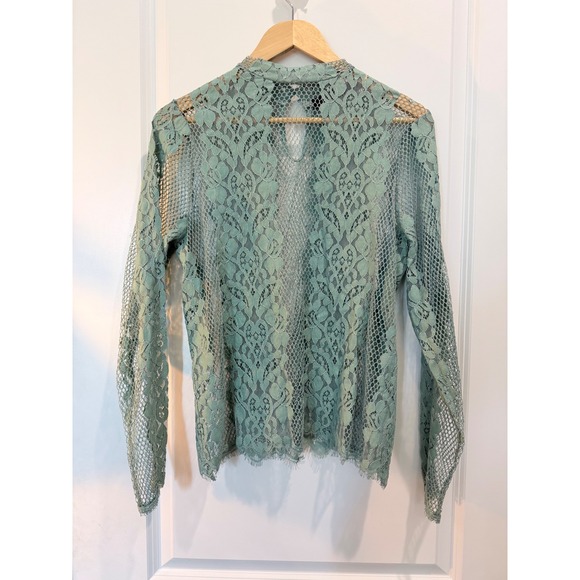 BKE Boutique Tops - BKE Boutique Sage Green Sheer Lace Mock Neck Long Sleeve Top Size M BTQM4731